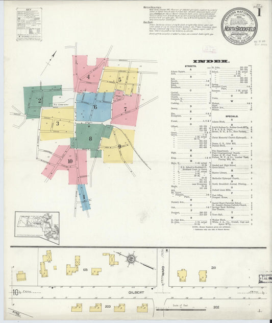Sanborn Fire Insurance Map from North Brookfield, Worcester County, Massachusetts (1913), Sheet #0001 - Historic Sanborn Fire Insurance Map Print, vintage old map wall art, antique decor, genealogy gift, Massachusetts Massachusetts map