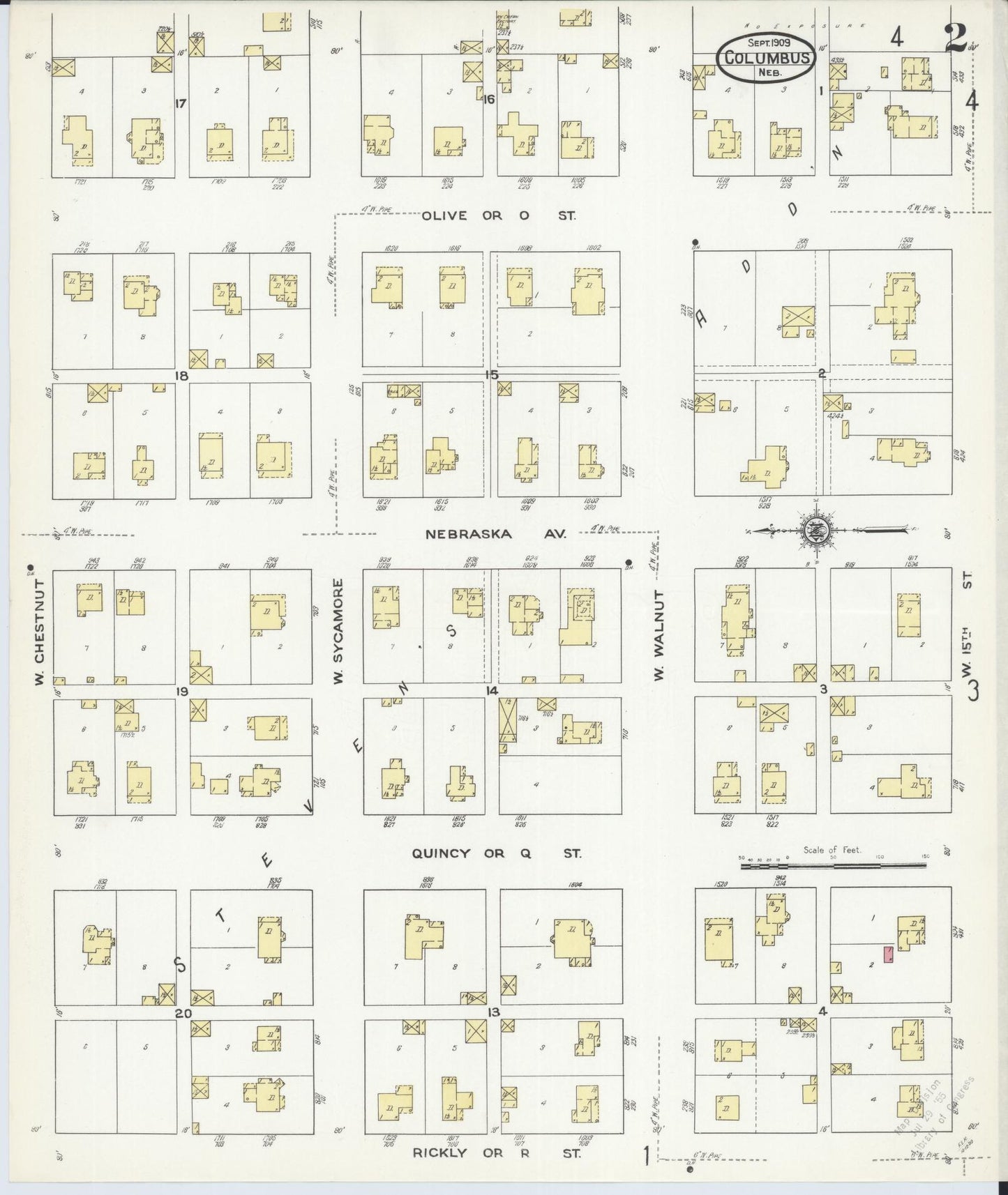 Sanborn Fire Insurance Map from Columbus, Platte County, Nebraska (1909), Sheet #0002 - Historic Sanborn Fire Insurance Map Print, vintage old map wall art, antique decor, genealogy gift, Nebraska Nebraska map