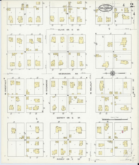 Sanborn Fire Insurance Map from Columbus, Platte County, Nebraska (1909), Sheet #0002 - Historic Sanborn Fire Insurance Map Print, vintage old map wall art, antique decor, genealogy gift, Nebraska Nebraska map
