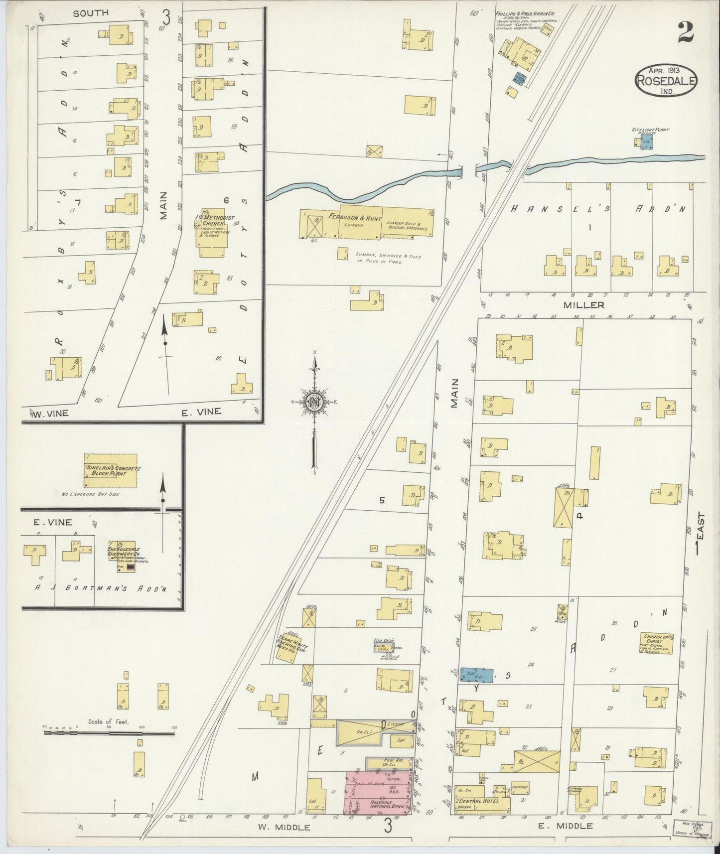 Sanborn Fire Insurance Map from Rosedale, Parke County, Indiana (1913), Sheet #0002 - Complete Map Set gallery image, historic Sanborn map, vintage wall art, Indiana Indiana