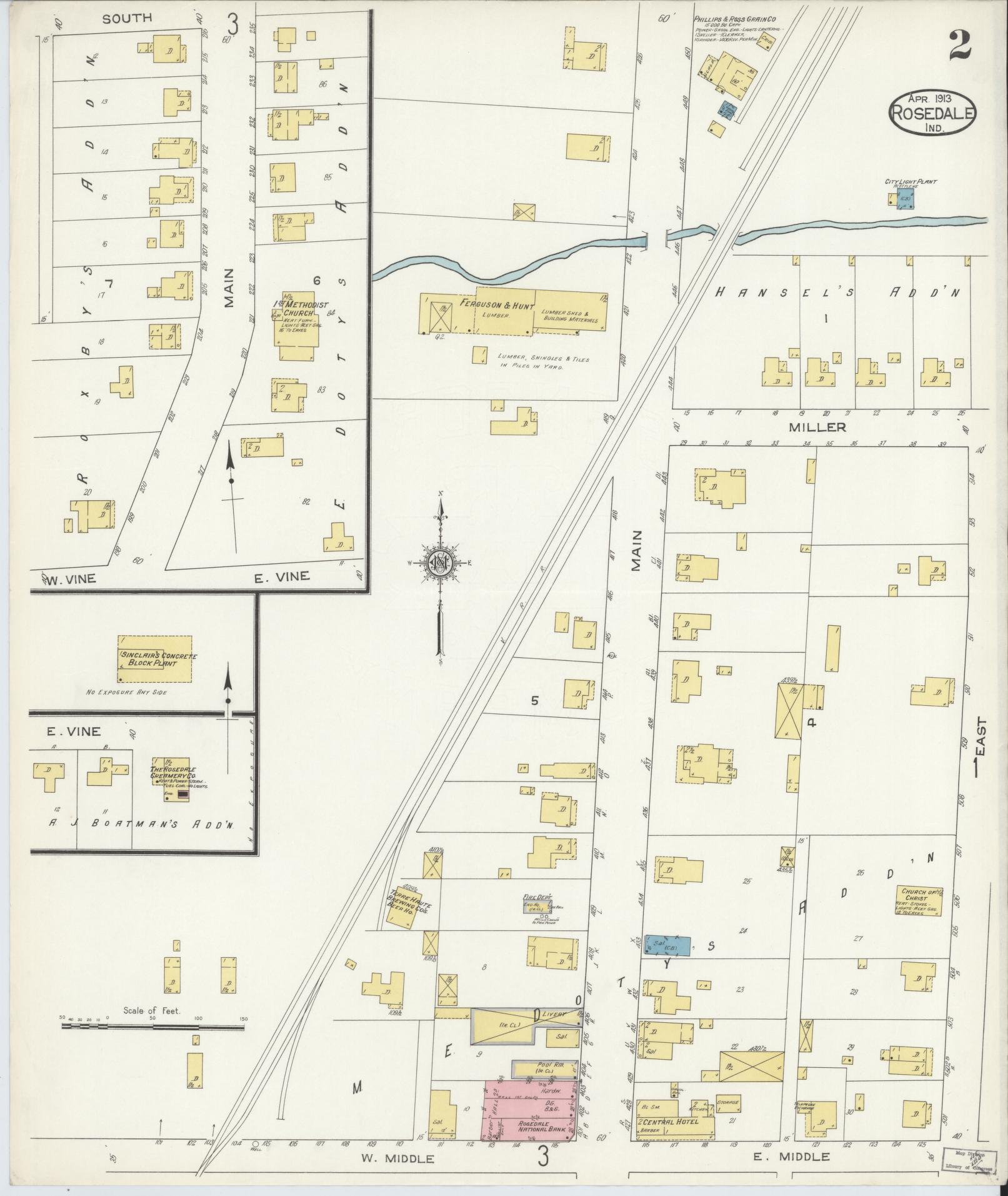 Sanborn Fire Insurance Map from Rosedale, Parke County, Indiana (1913), Sheet #0002 - Complete Map Set gallery image, historic Sanborn map, vintage wall art, Indiana Indiana