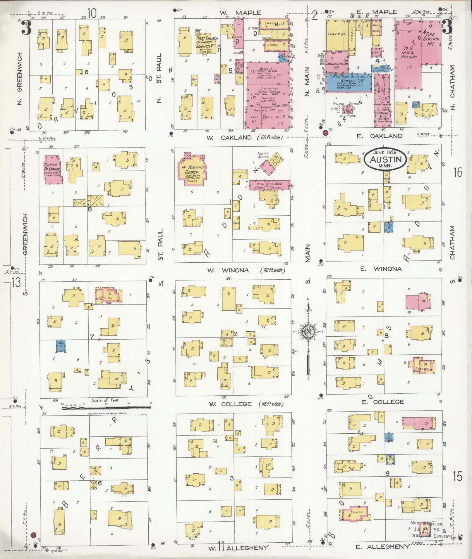 Sanborn Fire Insurance Map from Austin, Mower County, Minnesota (1926), Sheet #0003 - Complete Map Set gallery image, historic Sanborn map, vintage wall art, Minnesota Minnesota