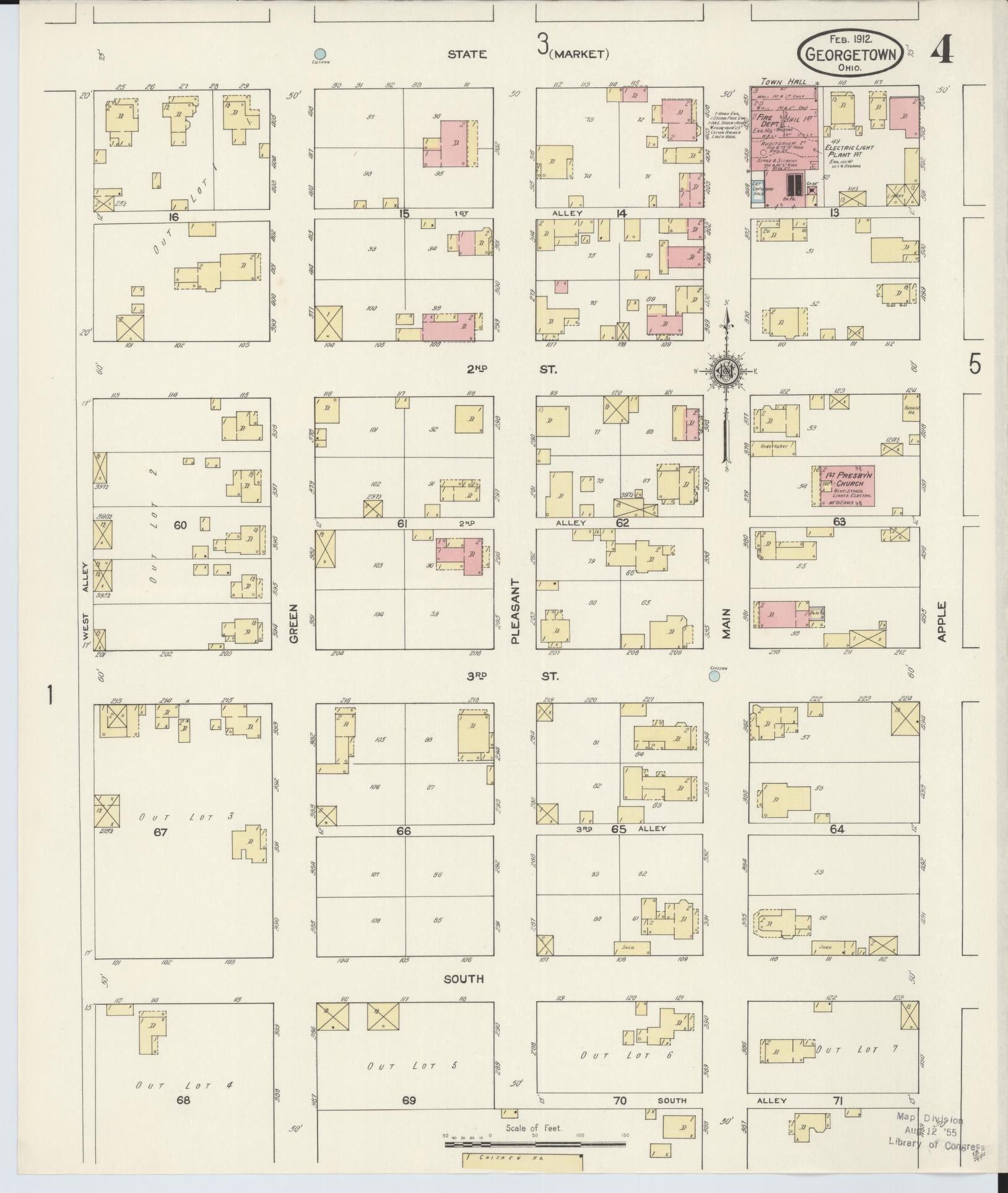 Sanborn Fire Insurance Map from Georgetown, Brown County, Ohio (1912), Sheet #0004 - Historic Sanborn Fire Insurance Map Print, vintage old map wall art, antique decor, genealogy gift, Ohio Ohio map