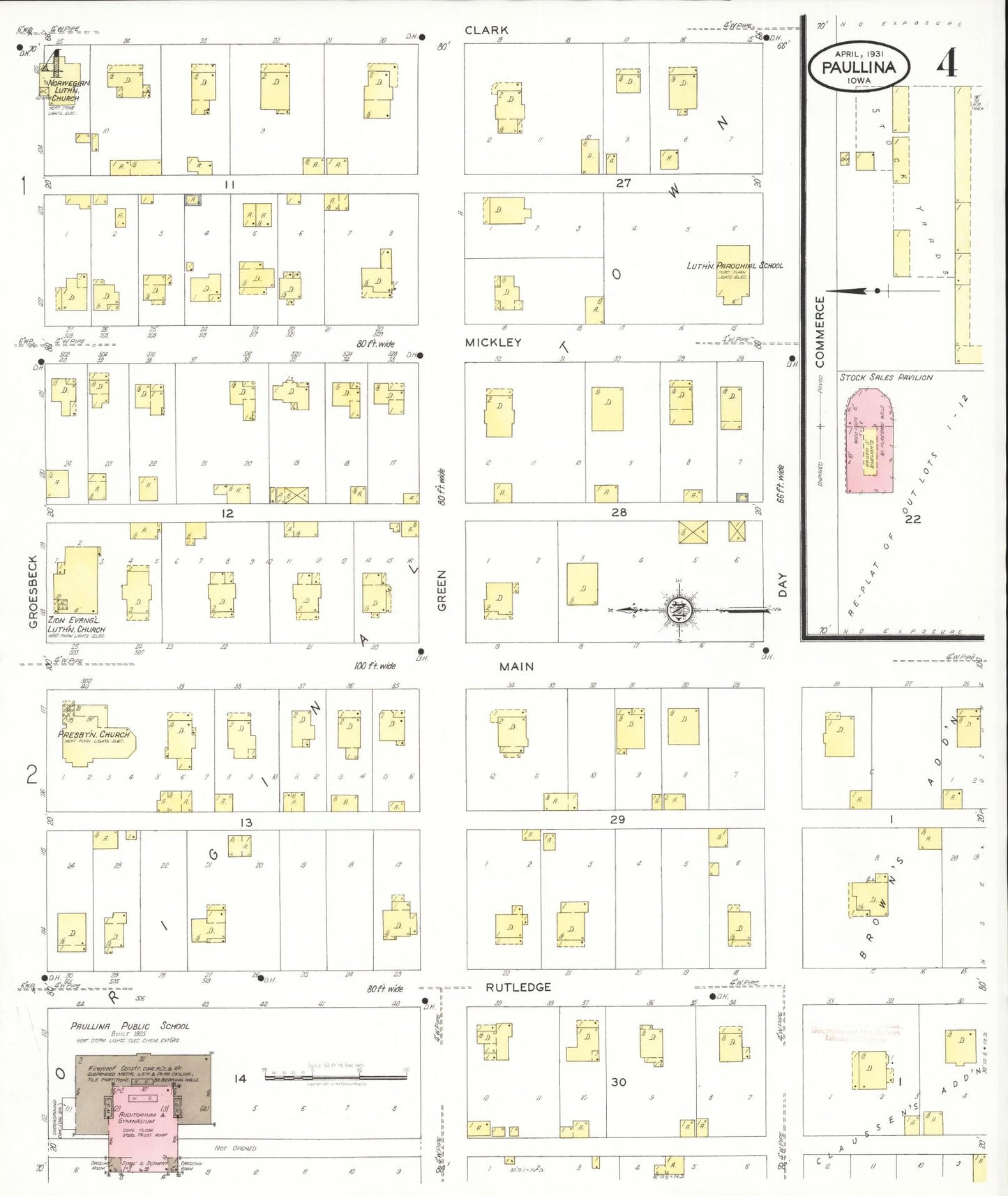 Sanborn Fire Insurance Map from Paullina, O'Brien County, Iowa (1931), Sheet #0004 - Historic Sanborn Fire Insurance Map Print, vintage old map wall art