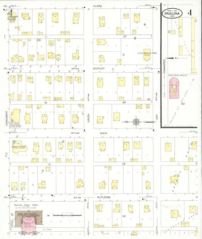 Sanborn Fire Insurance Map from Paullina, O'Brien County, Iowa (1931), Sheet #0004 - Historic Sanborn Fire Insurance Map Print, vintage old map wall art