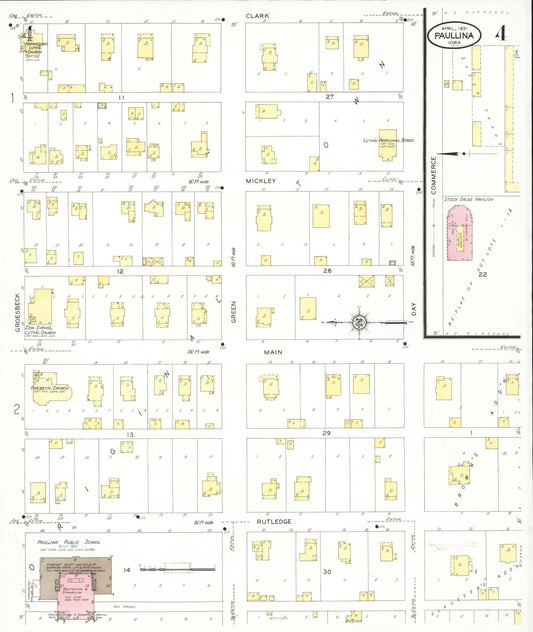 Sanborn Fire Insurance Map from Paullina, O'Brien County, Iowa (1931), Sheet #0004 - Historic Sanborn Fire Insurance Map Print, vintage old map wall art