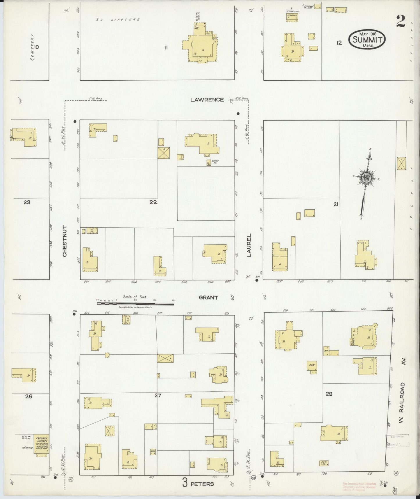 Sanborn Fire Insurance Map from Summit, Pike County, Mississippi (1918), Sheet #0002 - Historic Sanborn Fire Insurance Map Print, vintage old map wall art, antique decor, genealogy gift, Mississippi Mississippi map