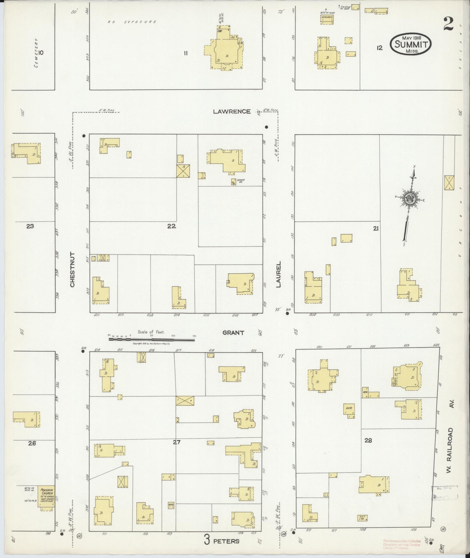 Sanborn Fire Insurance Map from Summit, Pike County, Mississippi (1918), Sheet #0002 - Historic Sanborn Fire Insurance Map Print, vintage old map wall art, antique decor, genealogy gift, Mississippi Mississippi map