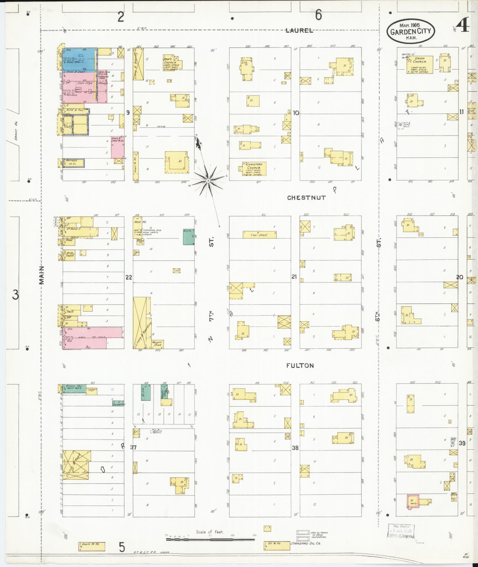 Sanborn Fire Insurance Map from Garden City, Finney County, Kansas (1905), Sheet #0004 - Historic Sanborn Fire Insurance Map Print, vintage old map wall art, antique decor, genealogy gift, Kansas Kansas map