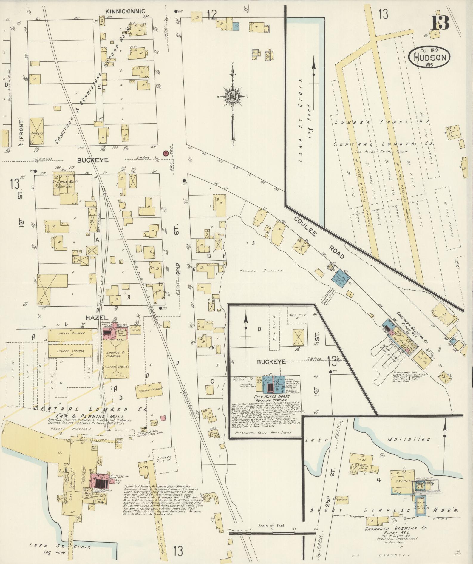 Sanborn Fire Insurance Map from Hudson, St. Croix County, Wisconsin (1912), Sheet #0013 - Complete Map Set gallery image, historic Sanborn map, vintage wall art, Wisconsin Wisconsin