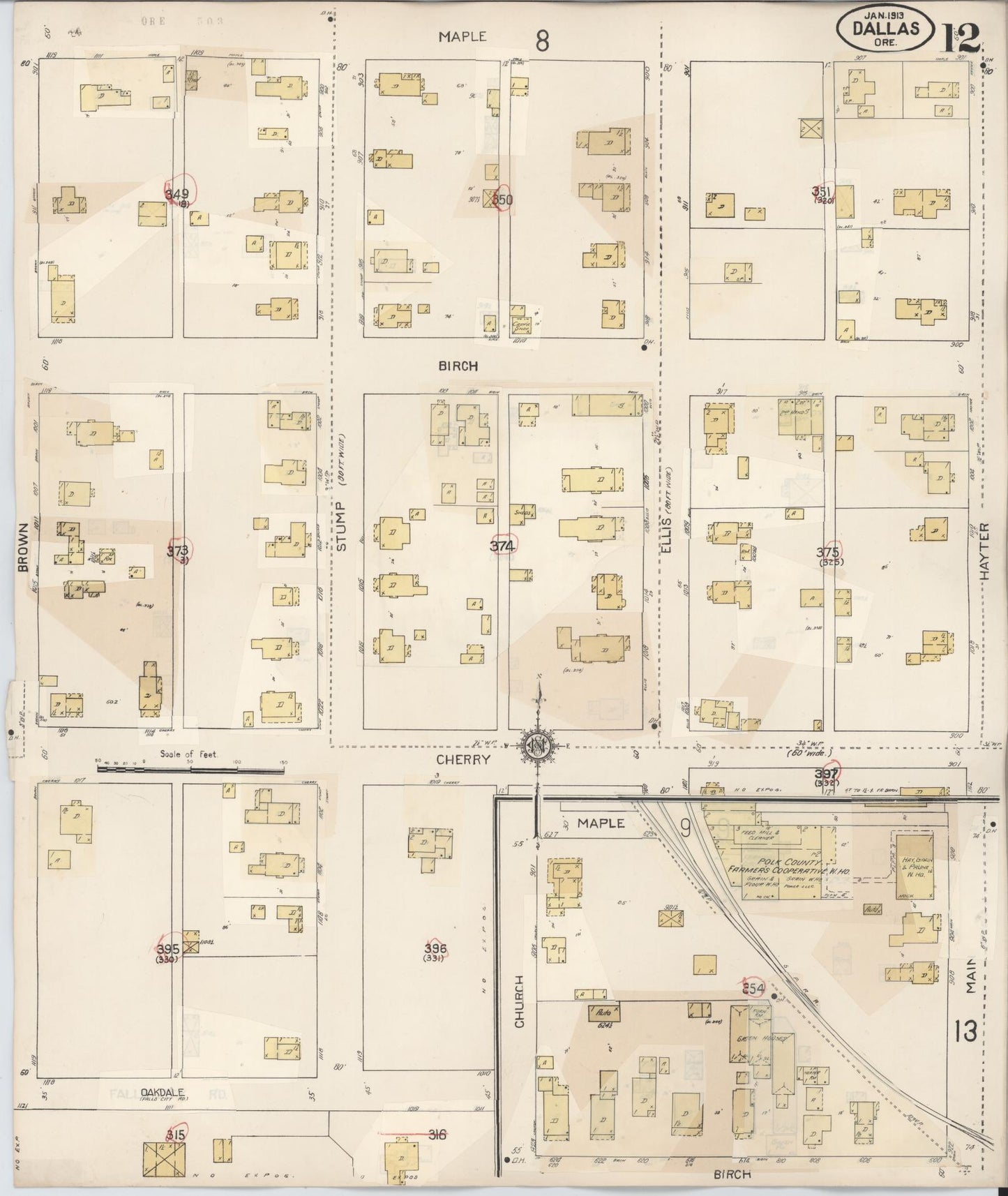 Sanborn Fire Insurance Map from Dallas, Polk County, Oregon (1939), Sheet #0012 - Historic Sanborn Fire Insurance Map Print, vintage old map wall art, antique decor, genealogy gift, Oregon Oregon map