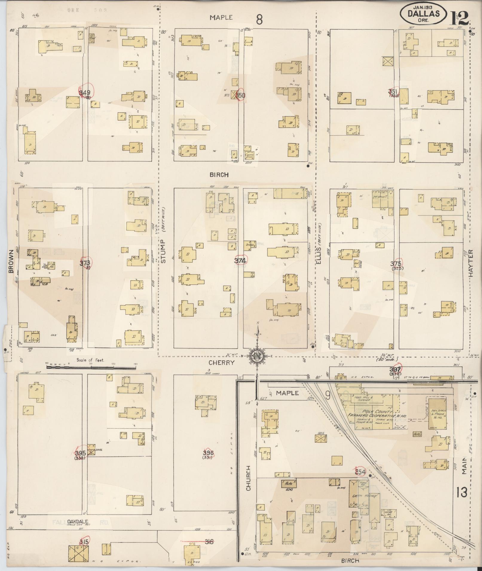 Sanborn Fire Insurance Map from Dallas, Polk County, Oregon (1939), Sheet #0012 - Historic Sanborn Fire Insurance Map Print, vintage old map wall art, antique decor, genealogy gift, Oregon Oregon map