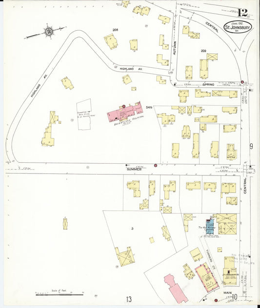 Sanborn Fire Insurance Map from Saint Johnsbury, Caledonia County, Vermont (1912), Sheet #0012 - Historic Sanborn Fire Insurance Map Print, vintage old map wall art, antique decor, genealogy gift, Vermont Vermont map