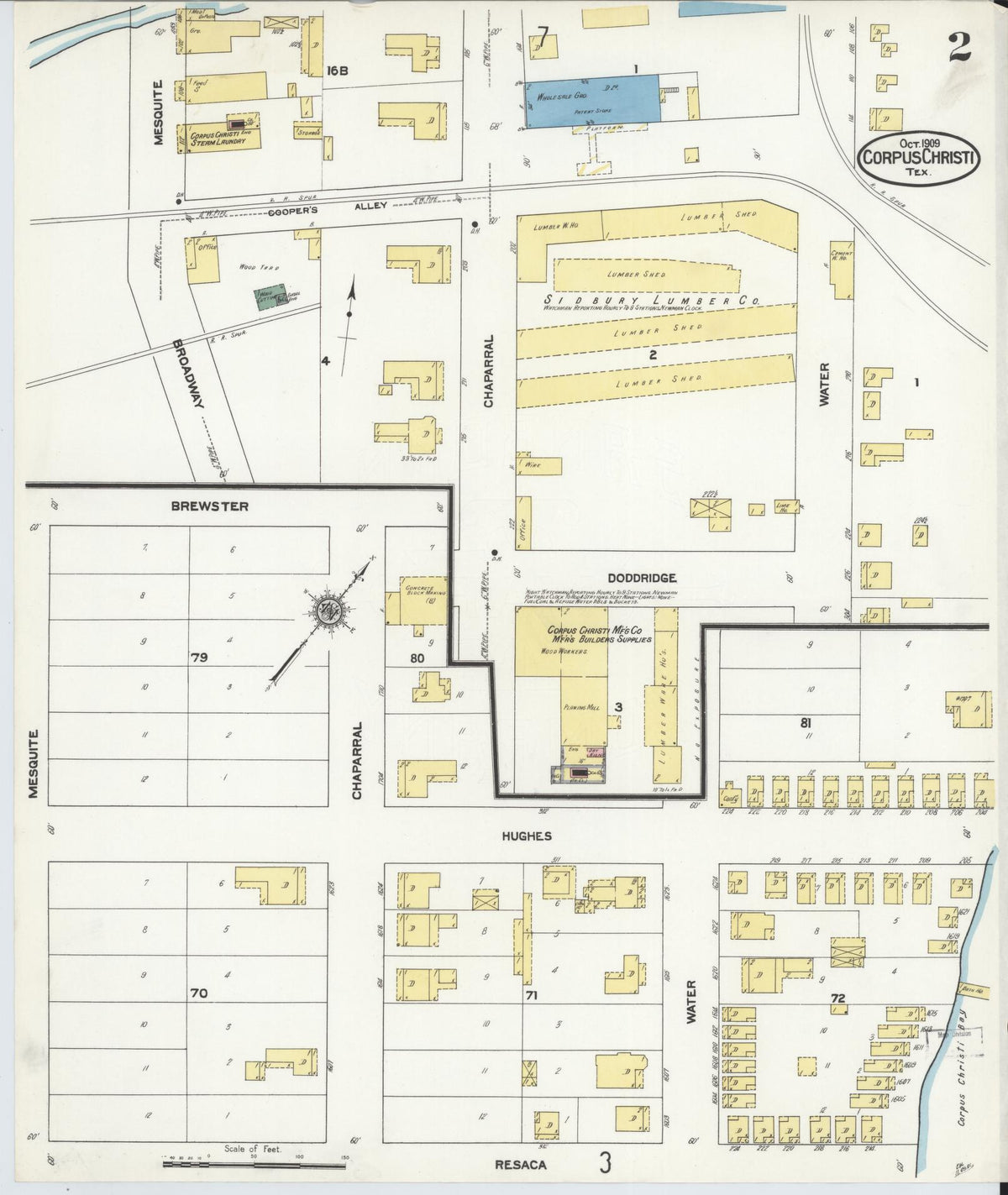 Sanborn Fire Insurance Map from Corpus Christi, Nueces County, Texas (1909), Sheet #0002 - Complete Map Set gallery image, historic Sanborn map, vintage wall art, Texas Texas