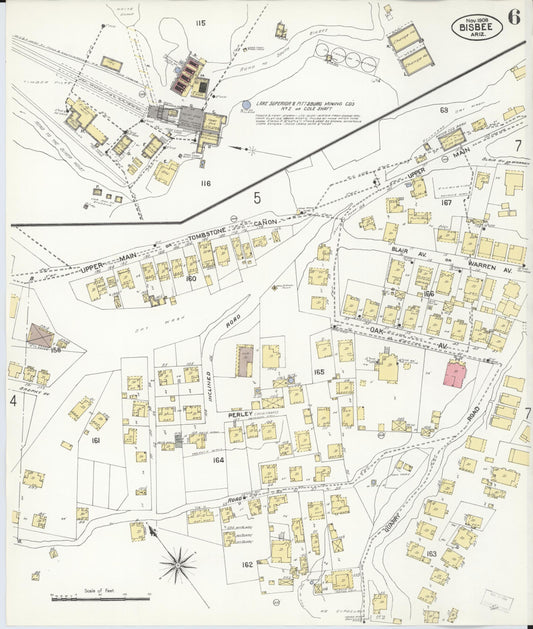 Sanborn Fire Insurance Map from Bisbee, Cochise County, Arizona (1908), Sheet #0006 - Historic Sanborn Fire Insurance Map Print, vintage old map wall art, antique decor, genealogy gift, Arizona Arizona map