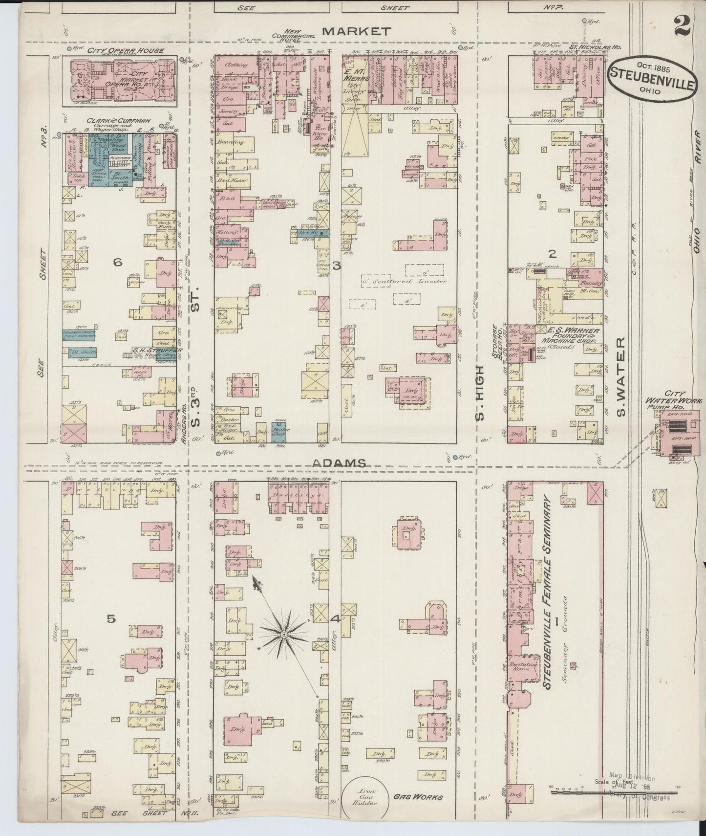 Sanborn Fire Insurance Map from Steubenville, Jefferson County, Ohio (1885), Sheet #0002 - Complete Map Set gallery image, historic Sanborn map, vintage wall art, Ohio Ohio