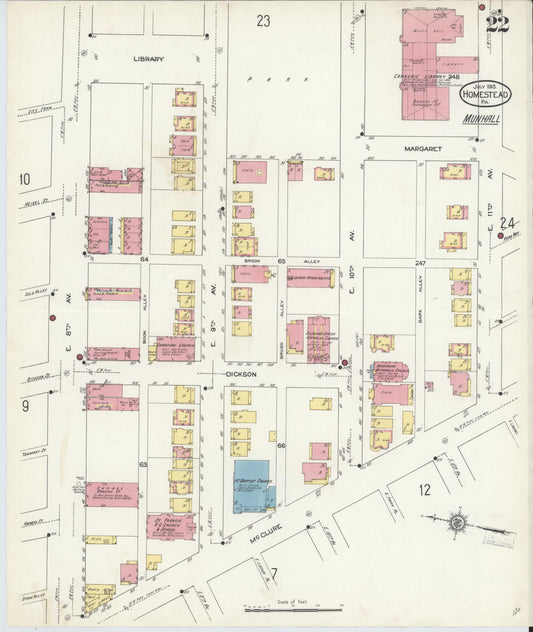 Sanborn Fire Insurance Map from Homestead, Allegheny County, Pennsylvania (1913), Sheet #0022 - Historic Sanborn Fire Insurance Map Print, vintage old map wall art, antique decor, genealogy gift, Pennsylvania Pennsylvania map