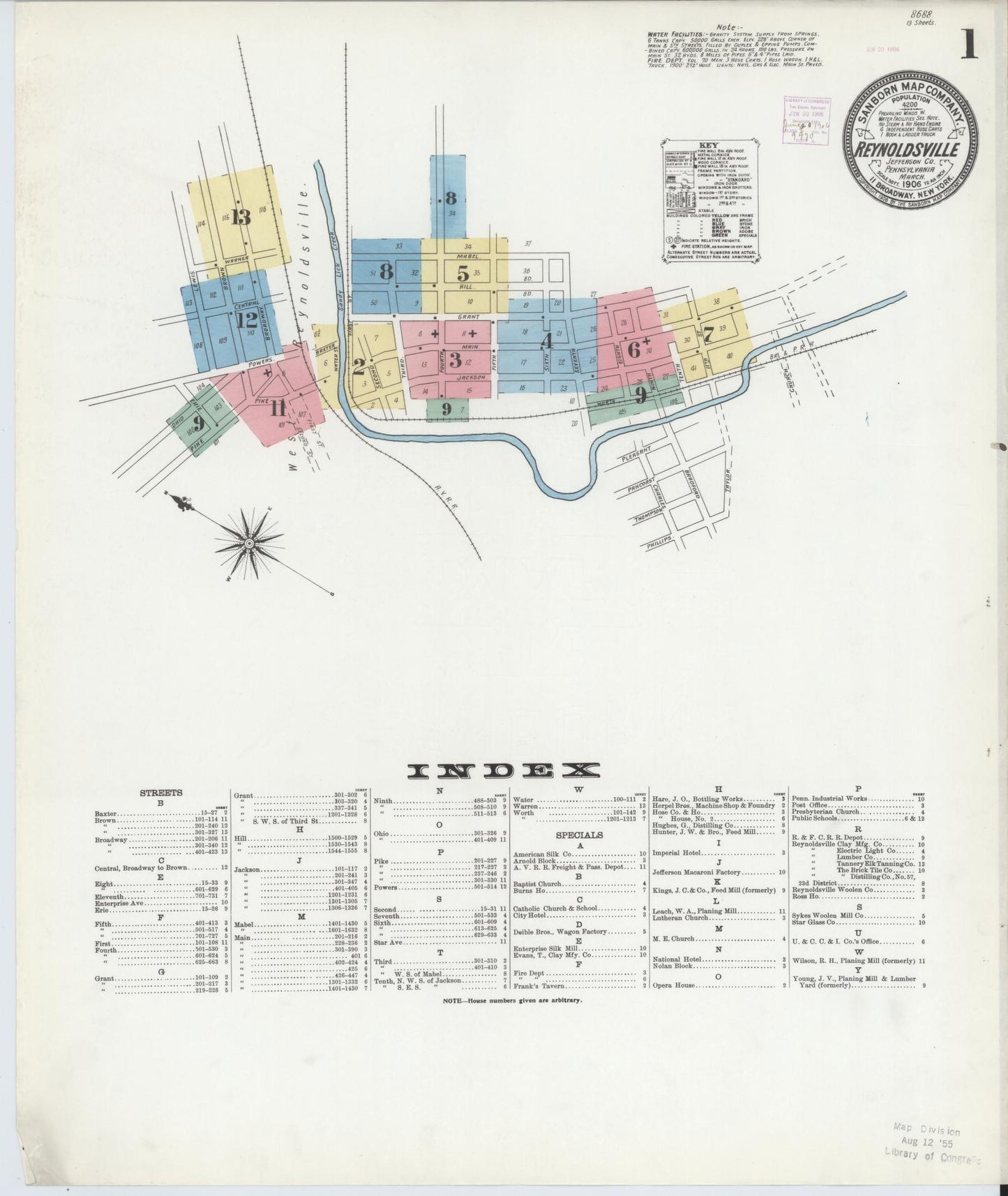 Sanborn Fire Insurance Map from Reynoldsville, Jefferson County, Pennsylvania (1906), Sheet #0001 - Complete Map Set gallery image, historic Sanborn map, vintage wall art, Pennsylvania Pennsylvania