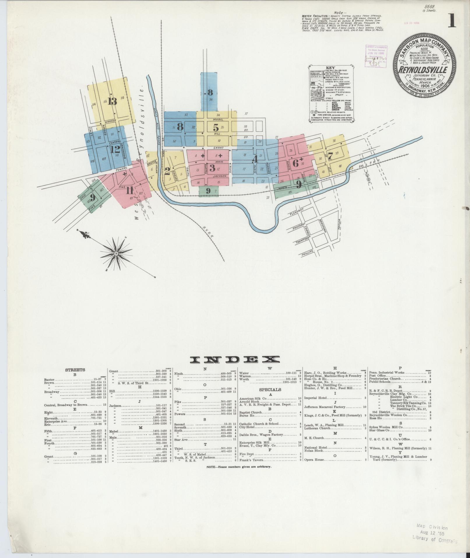 Sanborn Fire Insurance Map from Reynoldsville, Jefferson County, Pennsylvania (1906), Sheet #0001 - Complete Map Set gallery image, historic Sanborn map, vintage wall art, Pennsylvania Pennsylvania