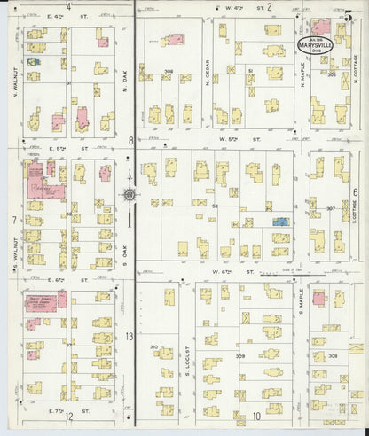 Sanborn Fire Insurance Map from Marysville, Union County, Ohio (1916), Sheet #0005 - Historic Sanborn Fire Insurance Map Print, vintage old map wall art, antique decor, genealogy gift, Ohio Ohio map