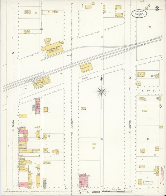 Sanborn Fire Insurance Map from Azusa, Los Angeles County, California (1906), Sheet #0003 - Historic Sanborn Fire Insurance Map Print, vintage old map wall art, antique decor, genealogy gift, California California map