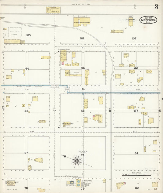 Sanborn Fire Insurance Map from Medford, Jackson County, Oregon (1893), Sheet #0003 - Historic Sanborn Fire Insurance Map Print, vintage old map wall art, antique decor, genealogy gift, Oregon Oregon map