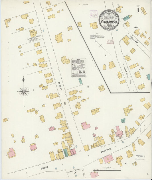 Sanborn Fire Insurance Map from Kinderhook, Columbia County, New York (1905), Sheet #0001 - Complete Map Set gallery image, historic Sanborn map, vintage wall art, New York New York
