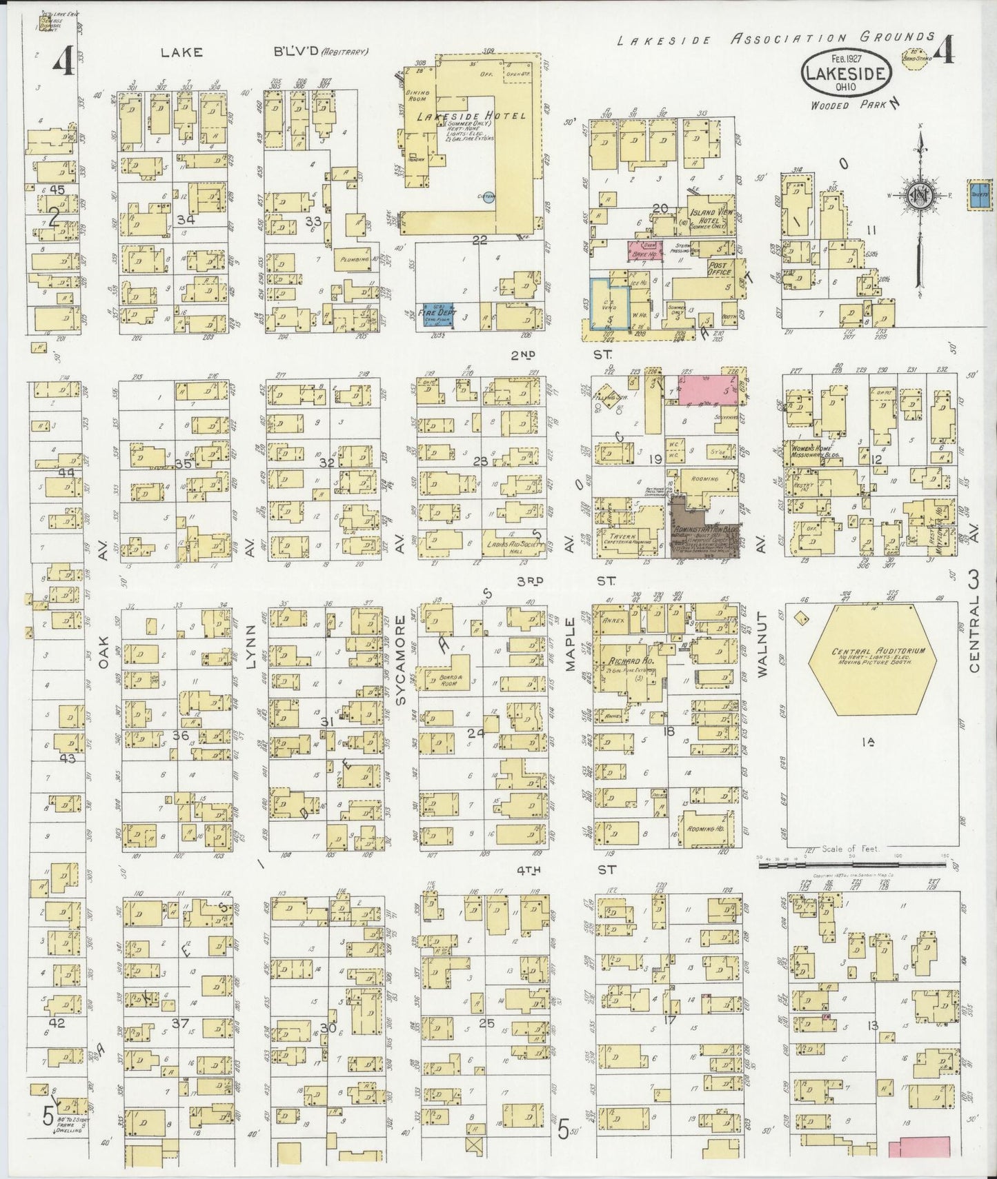 Sanborn Fire Insurance Map from Lakeside, Ottawa County, Ohio (1927), Sheet #0004 - Historic Sanborn Fire Insurance Map Print, vintage old map wall art, antique decor, genealogy gift, Ohio Ohio map