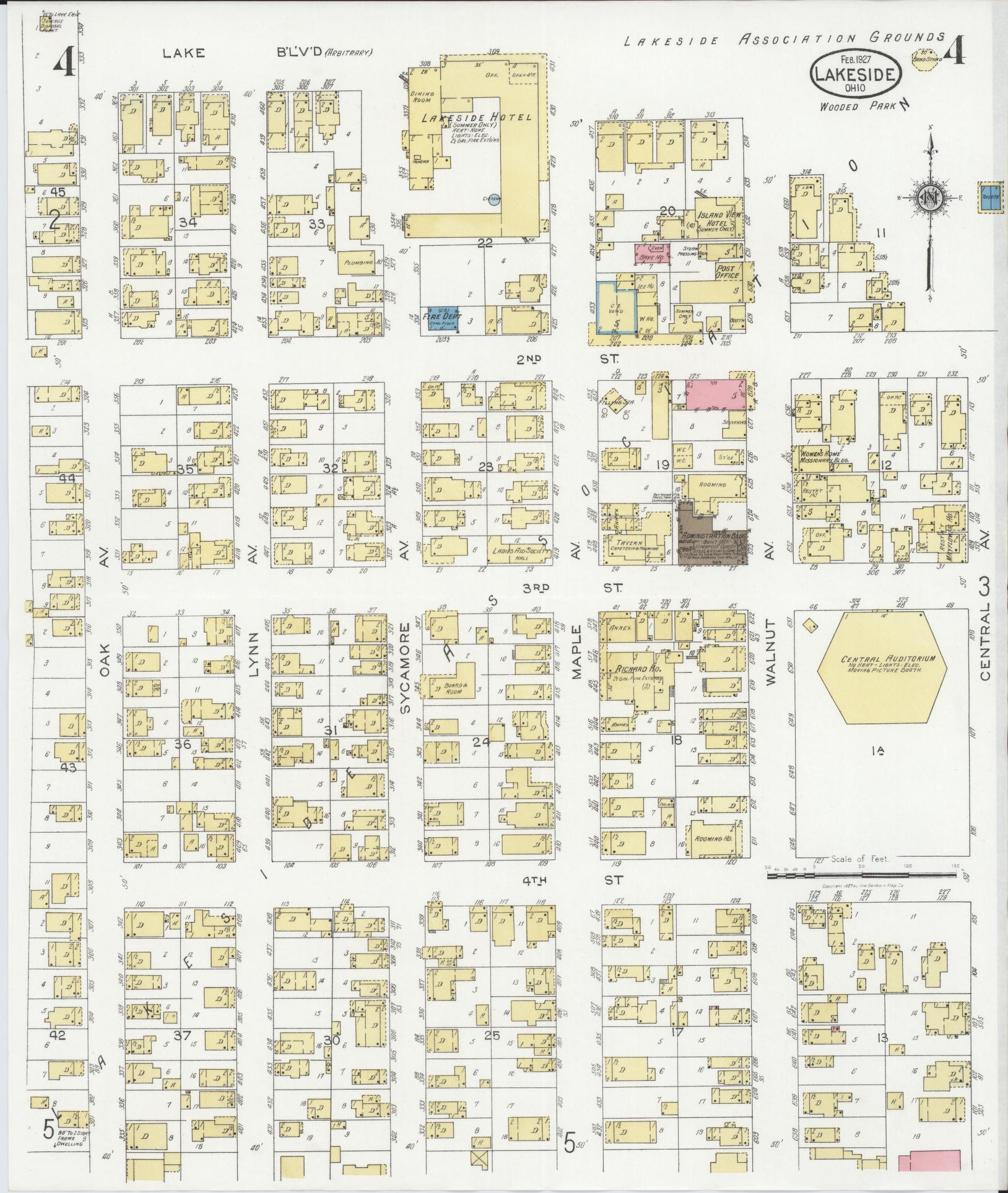Sanborn Fire Insurance Map from Lakeside, Ottawa County, Ohio (1927), Sheet #0004 - Historic Sanborn Fire Insurance Map Print, vintage old map wall art, antique decor, genealogy gift, Ohio Ohio map