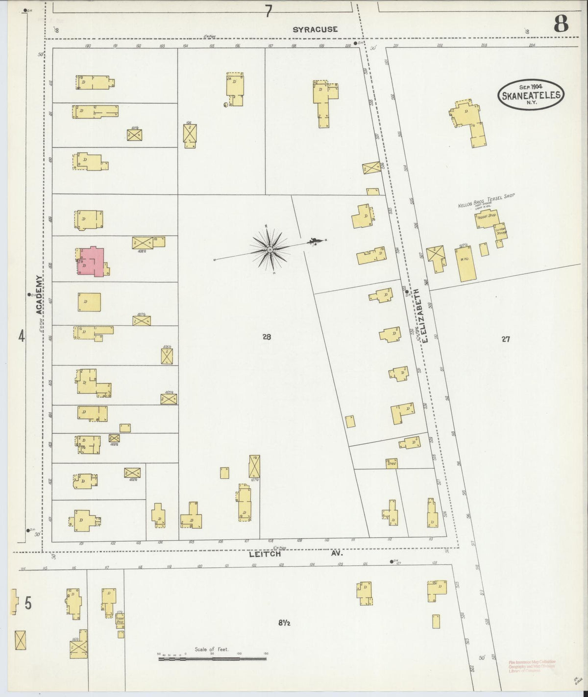 Sanborn Fire Insurance Map from Skaneateles, Onondaga County, New York (1904), Sheet #0008 - Complete Map Set gallery image, historic Sanborn map, vintage wall art, New York New York