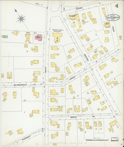 Sanborn Fire Insurance Map from Bridgewater, Plymouth County, Massachusetts (1901), Sheet #0004 - Historic Sanborn Fire Insurance Map Print, vintage old map wall art, antique decor, genealogy gift, Massachusetts Massachusetts map