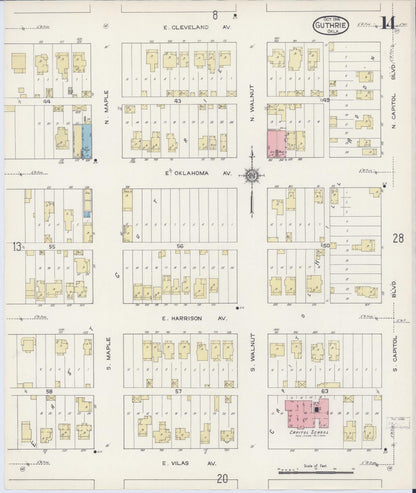 Sanborn Fire Insurance Map from Guthrie, Logan County, Oklahoma (1914), Sheet #0014 - Complete Map Set gallery image, historic Sanborn map, vintage wall art, Oklahoma Oklahoma