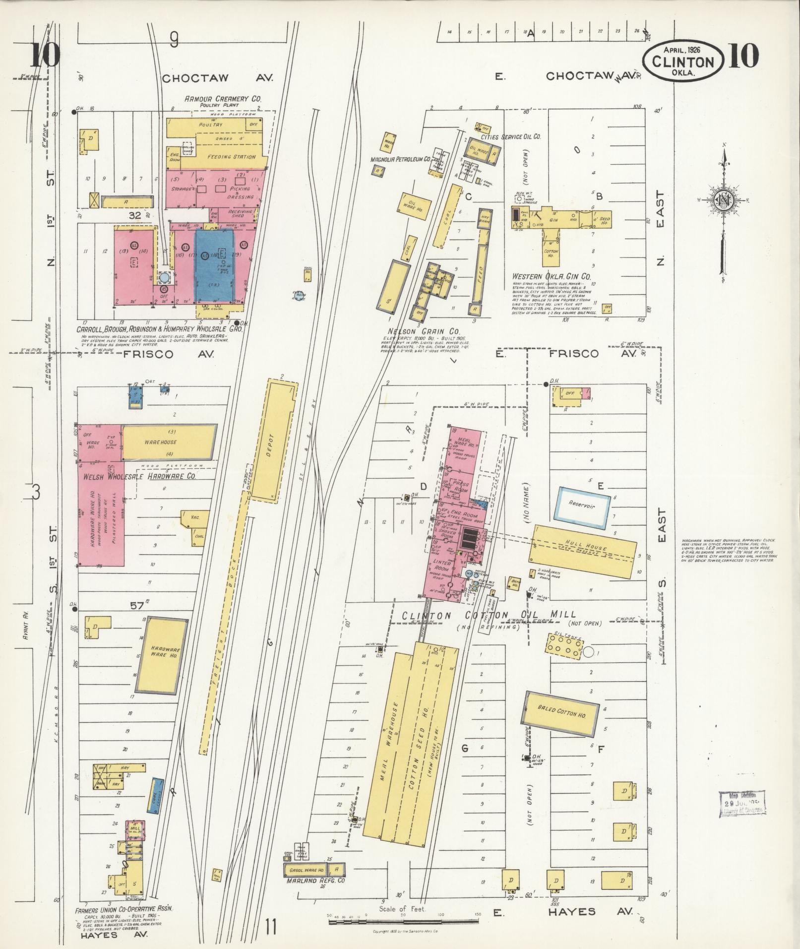 Sanborn Fire Insurance Map from Clinton, Custer County, Oklahoma (1926), Sheet #0010 - Complete Map Set gallery image, historic Sanborn map, vintage wall art, Oklahoma Oklahoma