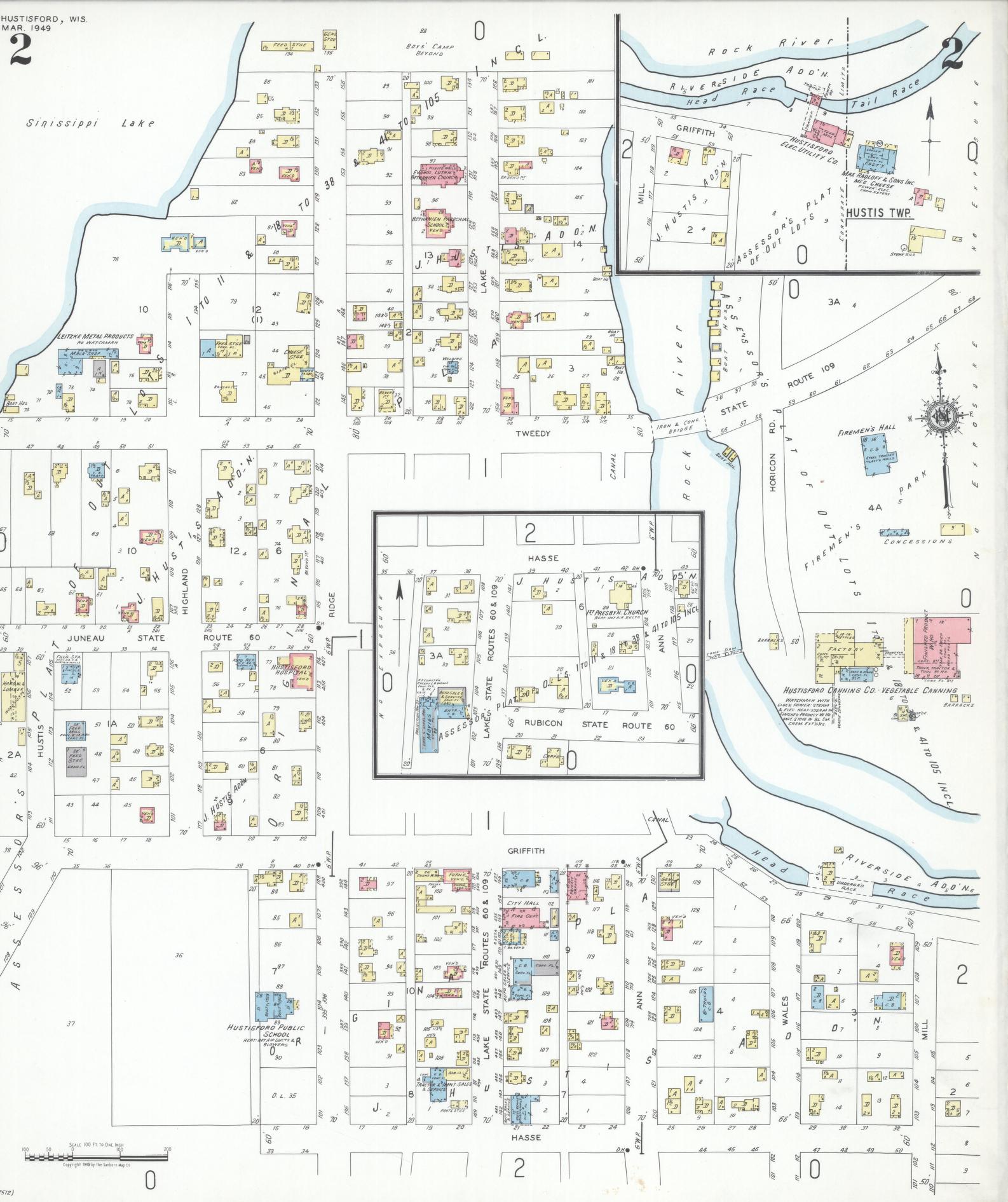 Sanborn Fire Insurance Map from Hustisford, Dodge County, Wisconsin (1949), Sheet #0002 - Historic Sanborn Fire Insurance Map Print, vintage old map wall art, antique decor, genealogy gift, Wisconsin Wisconsin map