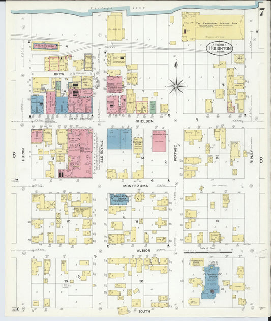 Sanborn Fire Insurance Map from Houghton, Houghton County, Michigan (1908), Sheet #0007 - Historic Sanborn Fire Insurance Map Print, vintage old map wall art, antique decor, genealogy gift, Michigan Michigan map