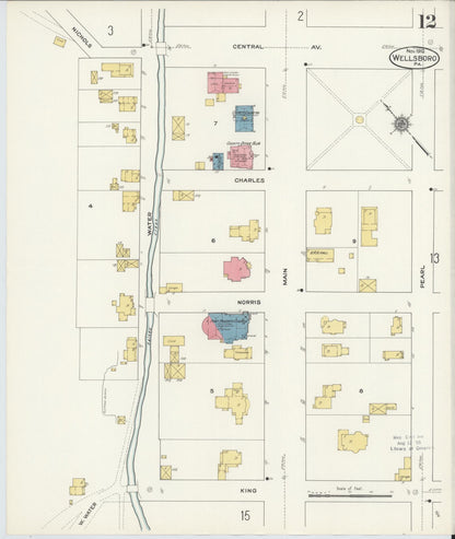 Sanborn Fire Insurance Map from Wellsboro, Tioga County, Pennsylvania (1910), Sheet #0012 - Historic Sanborn Fire Insurance Map Print, vintage old map wall art, antique decor, genealogy gift, Pennsylvania Pennsylvania map