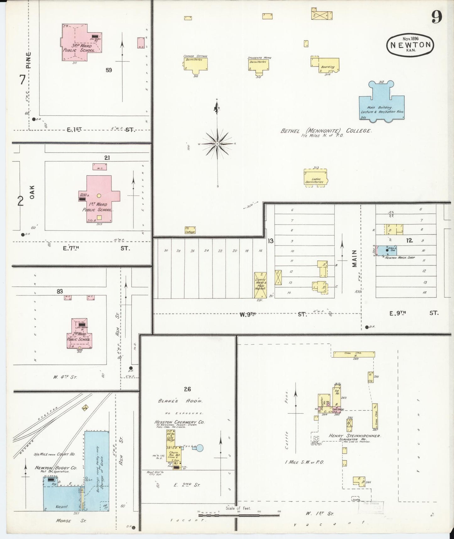 Sanborn Fire Insurance Map from Newton, Harvey County, Kansas (1896), Sheet #0009 - Historic Sanborn Fire Insurance Map Print, vintage old map wall art, antique decor, genealogy gift, Kansas Kansas map