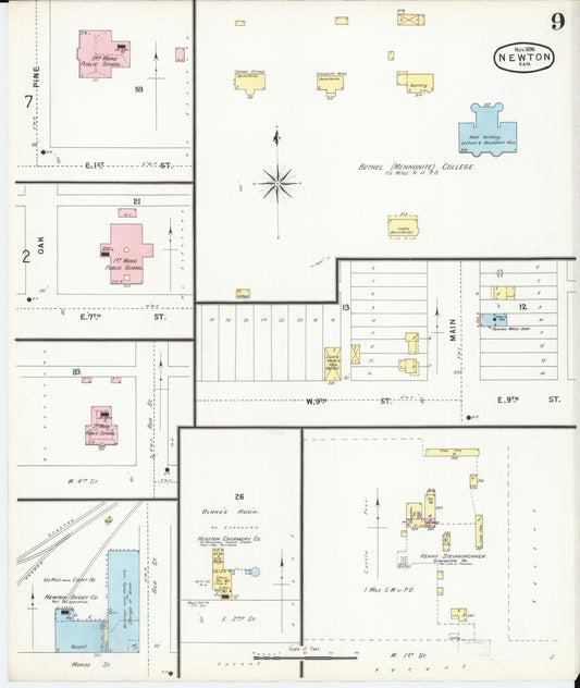 Sanborn Fire Insurance Map from Newton, Harvey County, Kansas (1896), Sheet #0009 - Historic Sanborn Fire Insurance Map Print, vintage old map wall art, antique decor, genealogy gift, Kansas Kansas map