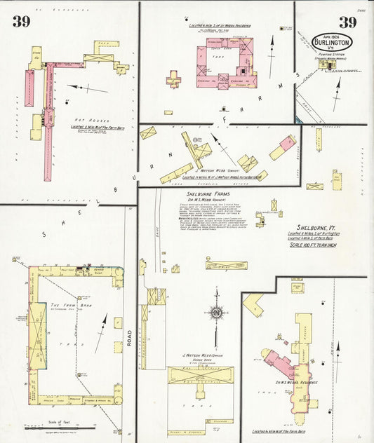 Sanborn Fire Insurance Map from Burlington, Chittenden County, Vermont (1926), Sheet #0039 - Historic Sanborn Fire Insurance Map Print, vintage old map wall art, antique decor, genealogy gift, Vermont Vermont map