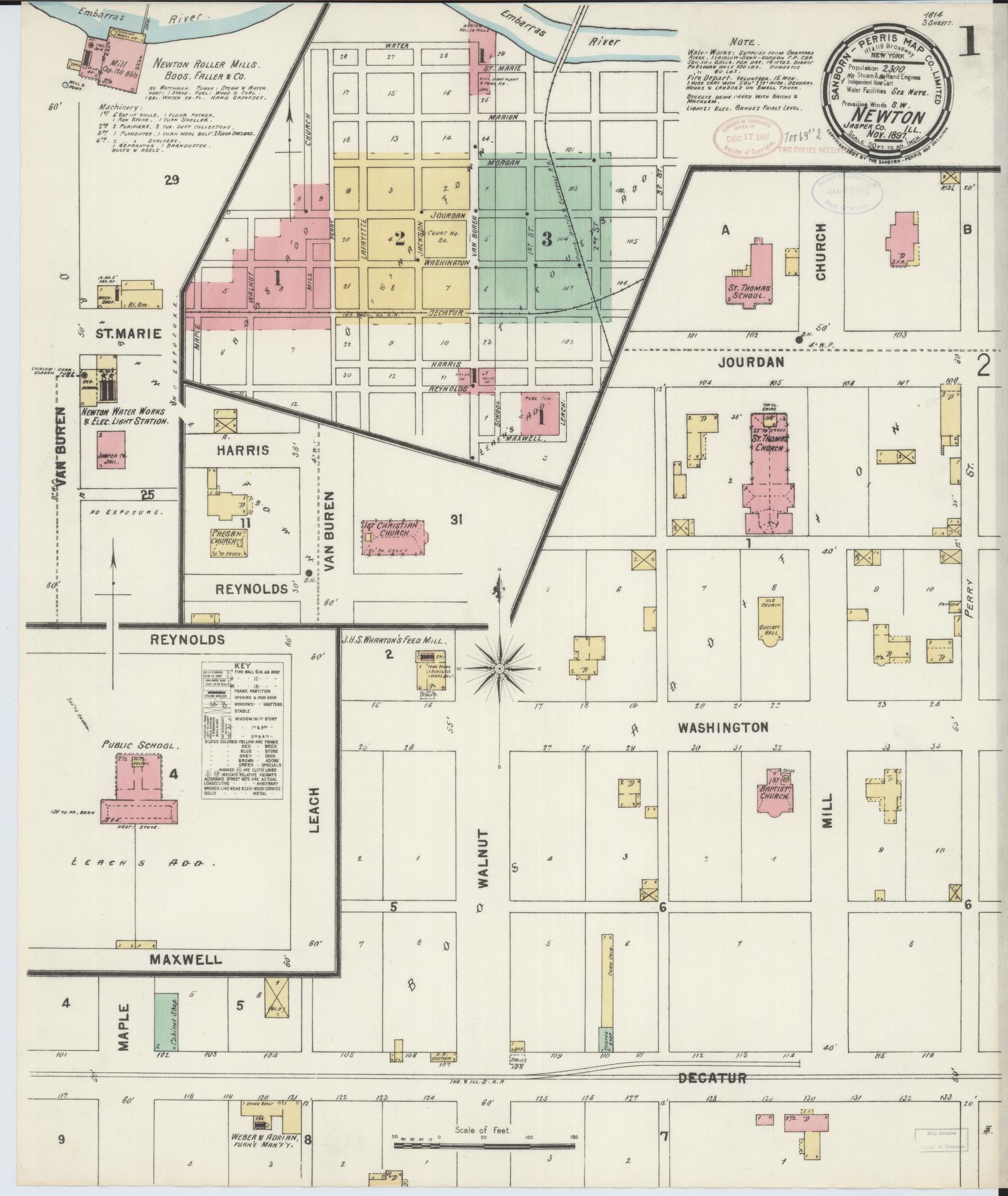 Sanborn Fire Insurance Map from Newton, Jasper County, Illinois (1897), Sheet #0001 - Complete Map Set gallery image, historic Sanborn map, vintage wall art, Illinois Illinois