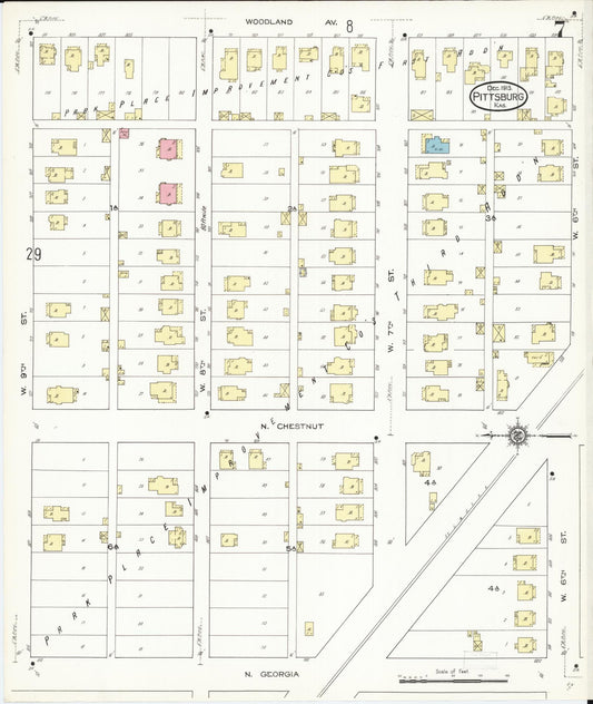 Sanborn Fire Insurance Map from Pittsburg, Crawford County, Kansas (1913), Sheet #0007 - Historic Sanborn Fire Insurance Map Print, vintage old map wall art, antique decor, genealogy gift, Kansas Kansas map