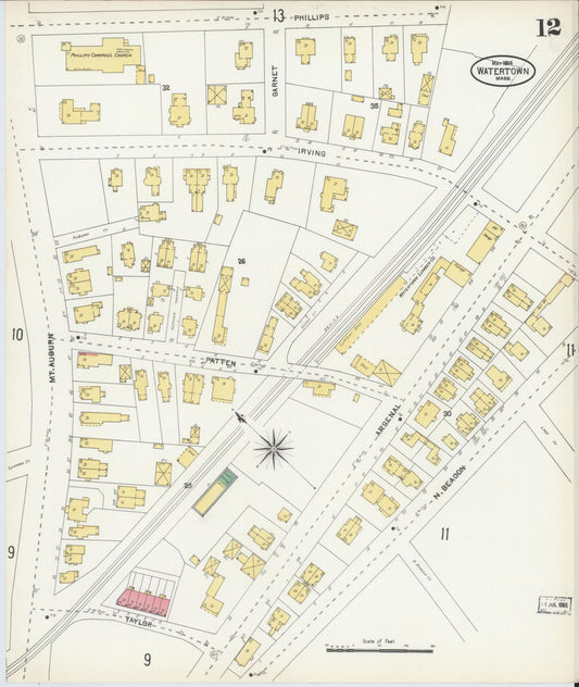 Sanborn Fire Insurance Map from Watertown, Middlesex County, Massachusetts (1904), Sheet #0012 - Historic Sanborn Fire Insurance Map Print, vintage old map wall art, antique decor, genealogy gift, Massachusetts Massachusetts map