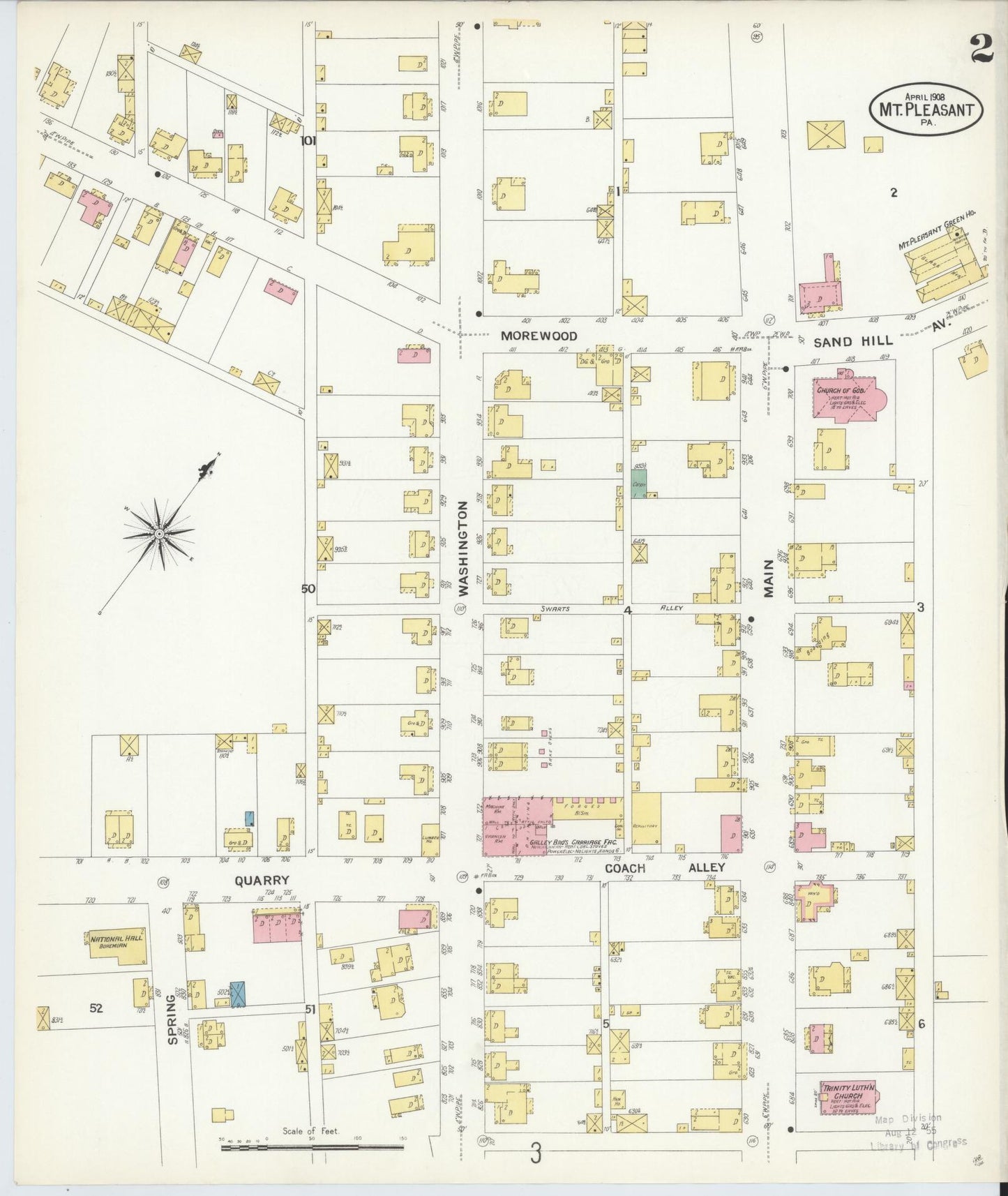 Sanborn Fire Insurance Map from Mount Pleasant, Westmoreland County, Pennsylvania (1908), Sheet #0002 - Historic Sanborn Fire Insurance Map Print, vintage old map wall art, antique decor, genealogy gift, Pennsylvania Pennsylvania map