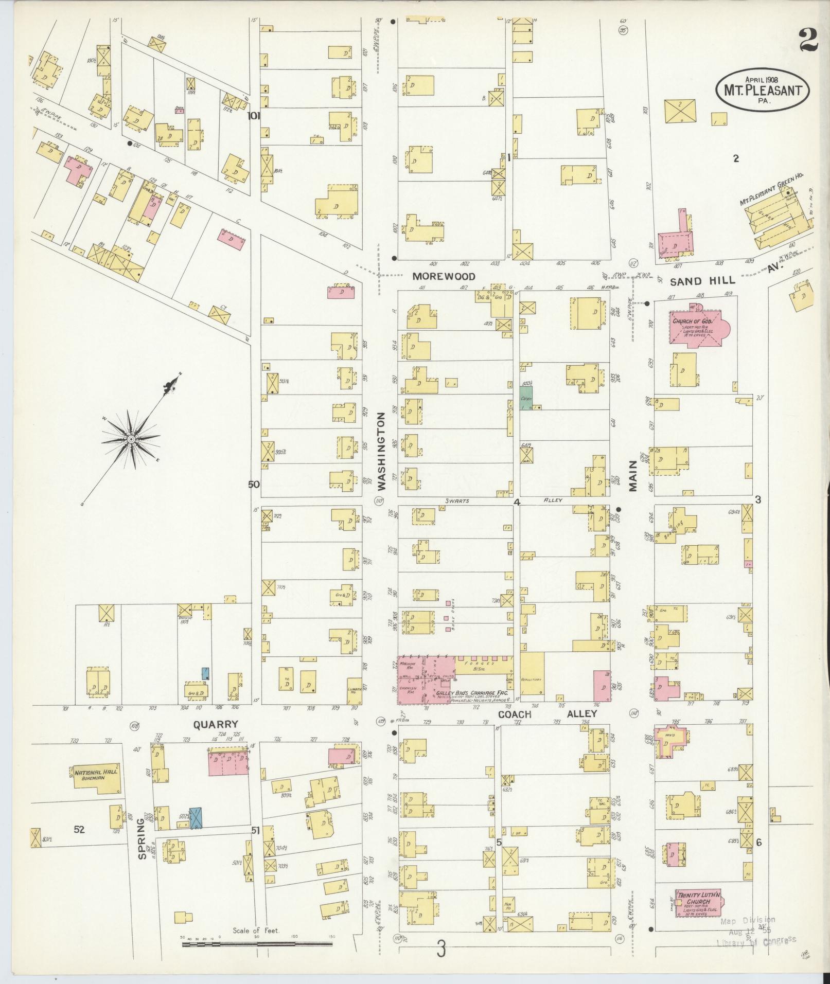 Sanborn Fire Insurance Map from Mount Pleasant, Westmoreland County, Pennsylvania (1908), Sheet #0002 - Historic Sanborn Fire Insurance Map Print, vintage old map wall art, antique decor, genealogy gift, Pennsylvania Pennsylvania map