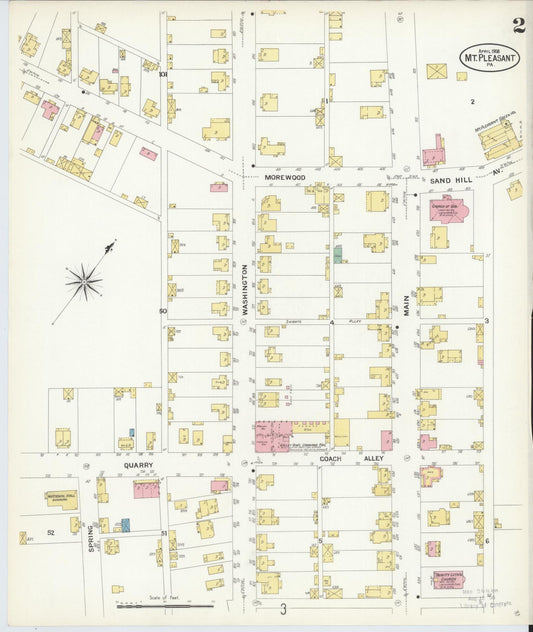 Sanborn Fire Insurance Map from Mount Pleasant, Westmoreland County, Pennsylvania (1908), Sheet #0002 - Historic Sanborn Fire Insurance Map Print, vintage old map wall art, antique decor, genealogy gift, Pennsylvania Pennsylvania map