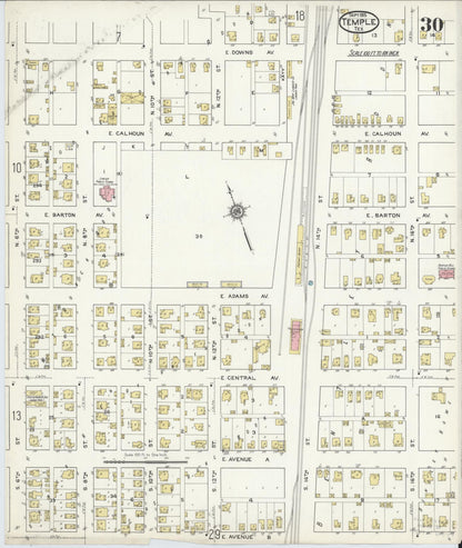 Sanborn Fire Insurance Map from Temple, Bell County, Texas (1915), Sheet #0030 - Complete Map Set gallery image, historic Sanborn map, vintage wall art, Texas Texas