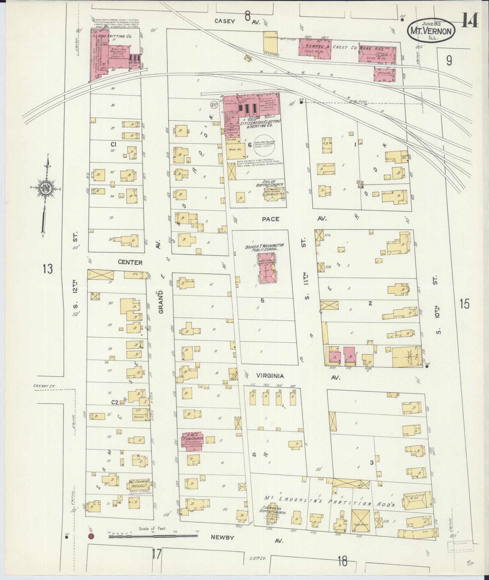Sanborn Fire Insurance Map from Mount Vernon, Jefferson County, Illinois (1913), Sheet #0014 - Historic Sanborn Fire Insurance Map Print, vintage old map wall art, antique decor, genealogy gift, Illinois Illinois map