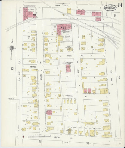 Sanborn Fire Insurance Map from Mount Vernon, Jefferson County, Illinois (1913), Sheet #0014 - Historic Sanborn Fire Insurance Map Print, vintage old map wall art, antique decor, genealogy gift, Illinois Illinois map