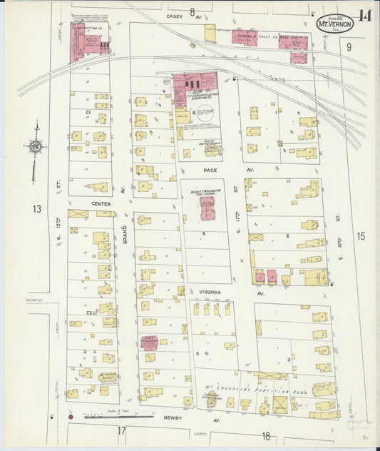 Sanborn Fire Insurance Map from Mount Vernon, Jefferson County, Illinois (1913), Sheet #0014 - Historic Sanborn Fire Insurance Map Print, vintage old map wall art, antique decor, genealogy gift, Illinois Illinois map