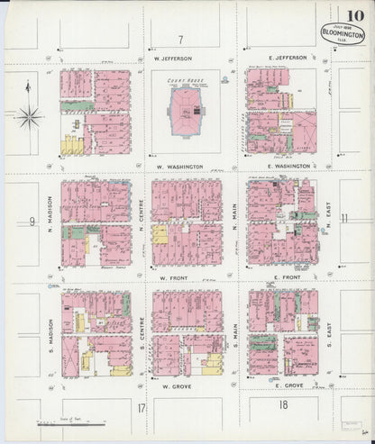 Sanborn Fire Insurance Map from Bloomington, McLean County, Illinois (1896), Sheet #0010 - Historic Sanborn Fire Insurance Map Print, vintage old map wall art, antique decor, genealogy gift, Illinois Illinois map